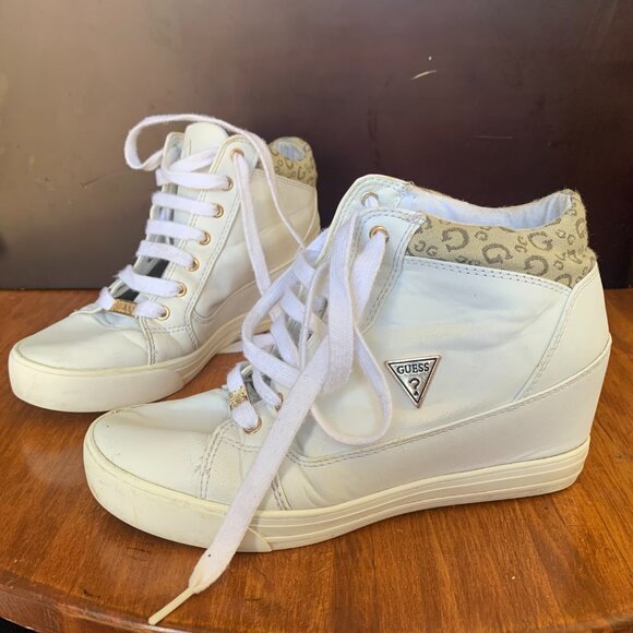 Guess - White Vegan Leather Wedge Runners - Picture 2 of 9
